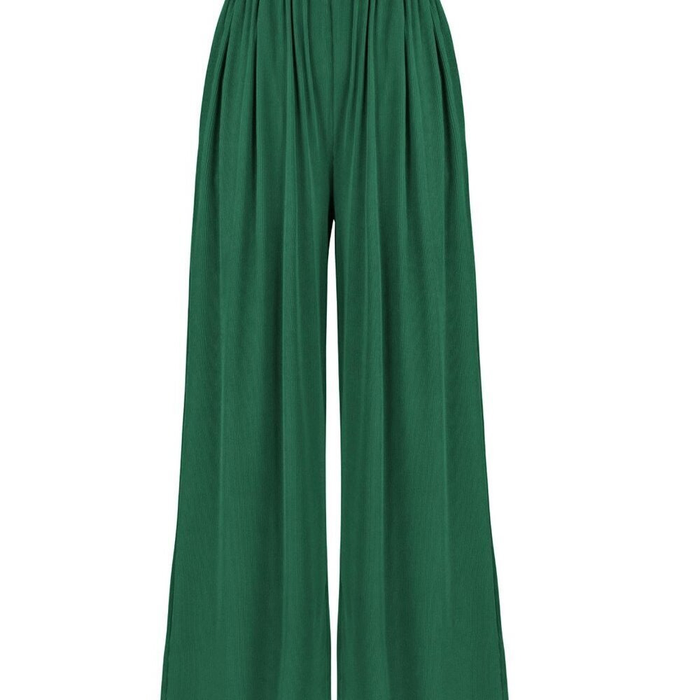 High Waist Knit Palazzo Pants with Pockets Wide Leg Lounge Trousers